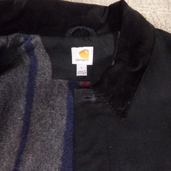 Men's Carhartt Coat Jacket Black B L Large Button Collar 103825 Blanket Lining - Picture 7 of 16